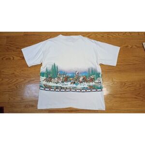 Vintage 91 Mens Graphic T Shirt Native American Horse Rider Scene Print White XL